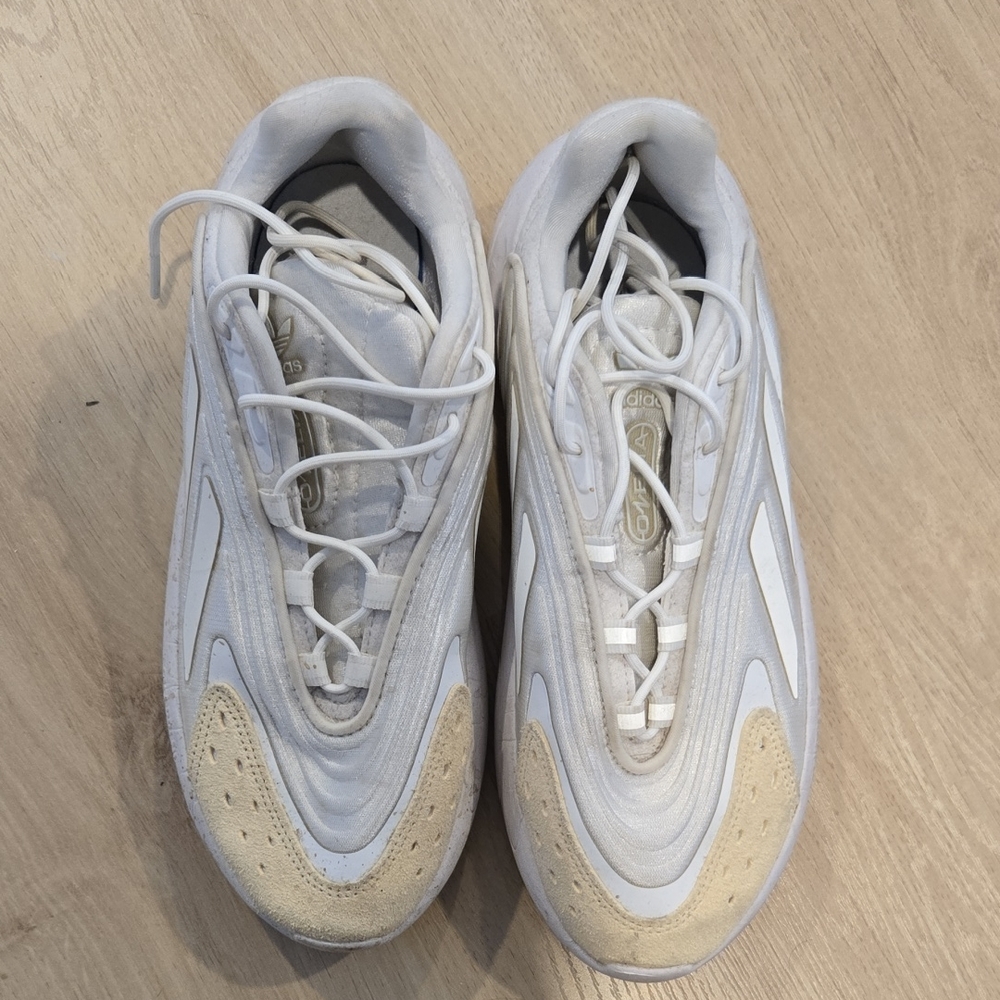 White and Tan Adidas Sneakers